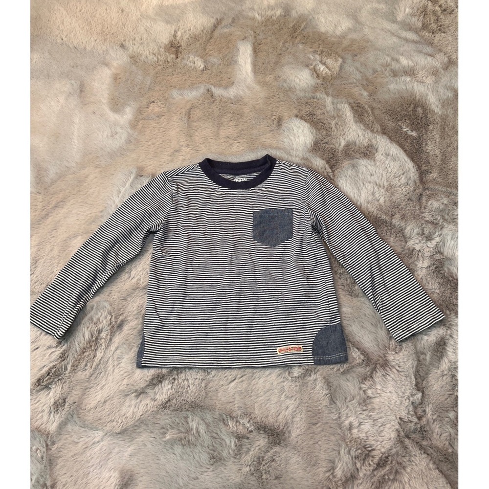 Hudson‎ Striped Pocket Long Sleeve Tee Shirt Denim Accent Kids Size 3T